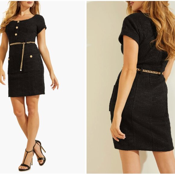 GUESS Black Textured Tweed Mini Dress – Size XL - Picture 4 of 4